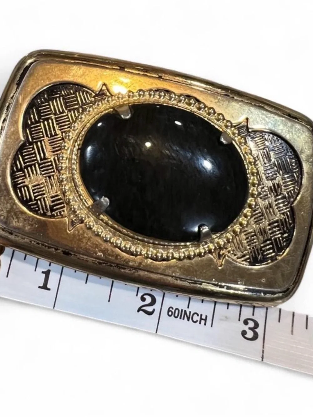 Gold-Tone Belt Buckle with Black Oval Stone
